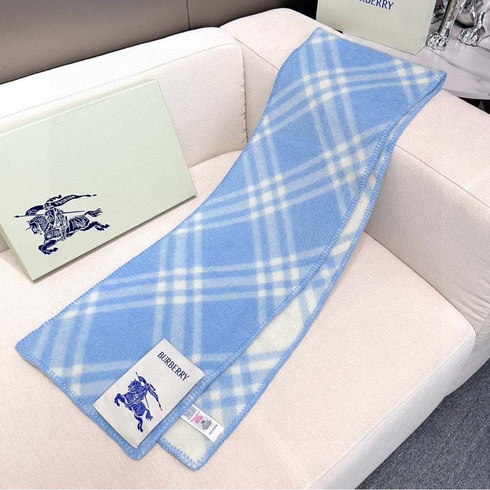 Burberry Blue and White Checkered Scarf